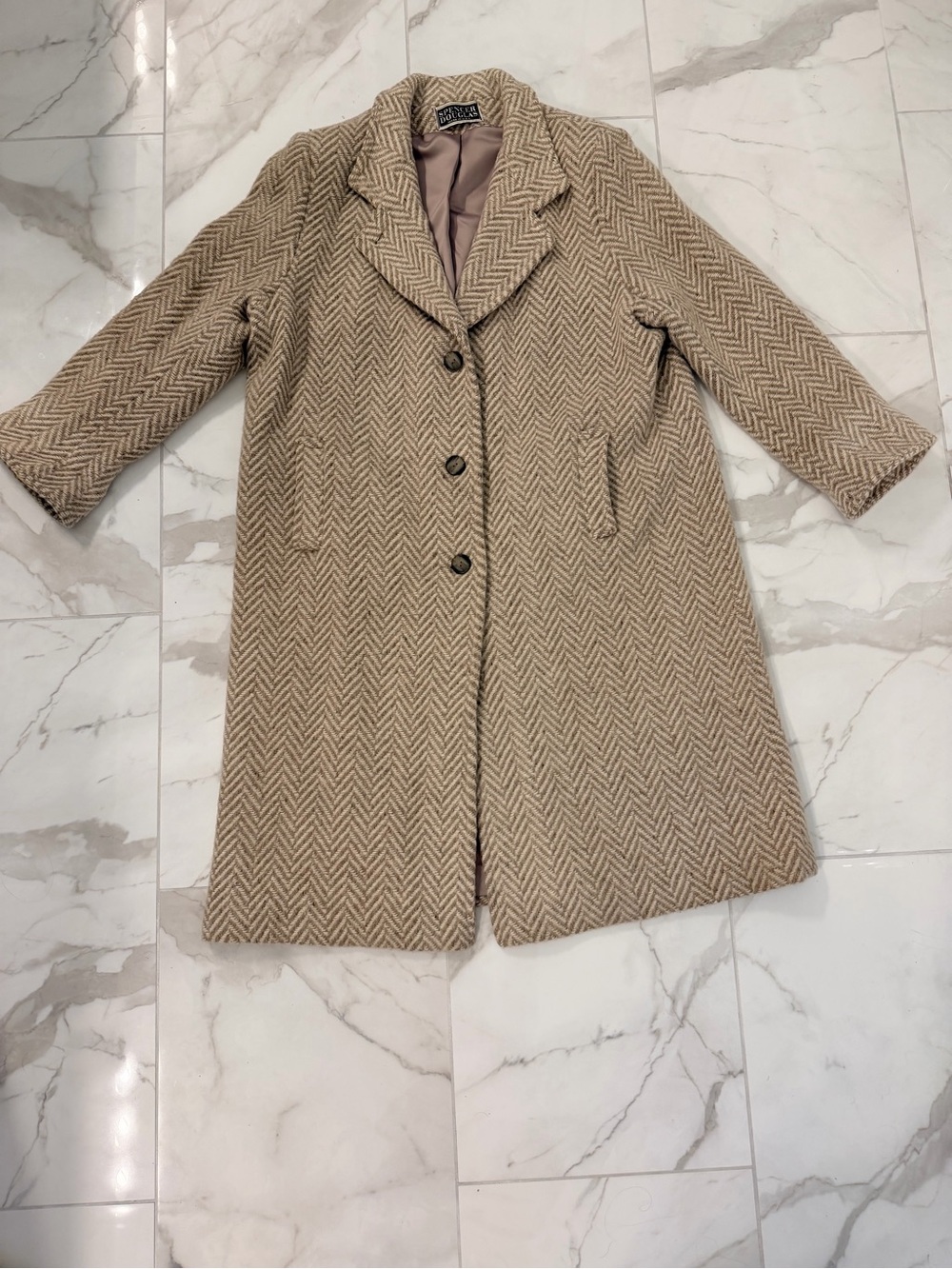 Vintage Spencer Douglas 100% Wool Herringbone Long Coat XL Made USA